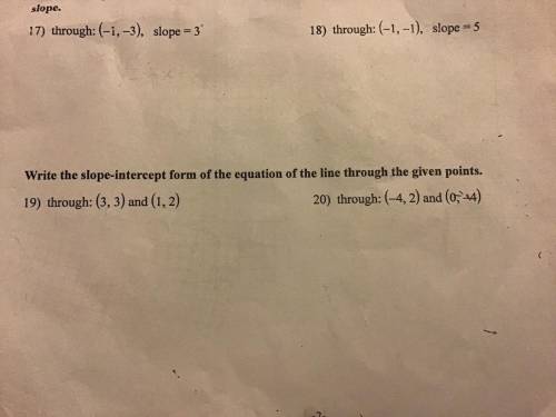 Write the slope intercept form of the equation through the given point with the given slope