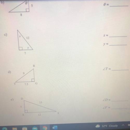 Find the indicated angles and round to the nearest hundredths