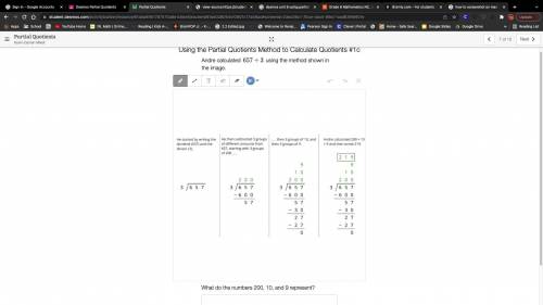 Andre calculated 657 divided by 3 using the method shown in the image. What do the numbers 200, 10,