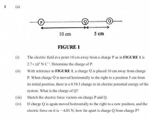(i) The electric field at a point 10 cm away from a charge P as in FIGURE 1 is 2.7 x 10 NC-1. Deter