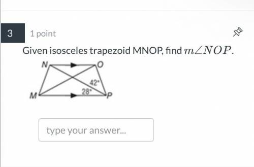 For the isosceles trapezoid MNOP, find mNOP
