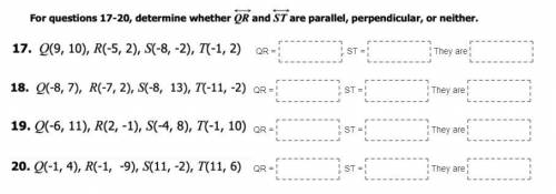 Determine if QR and ST are parallel, perpendicular, or neither.