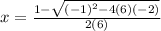 x=\frac{1-\sqrt{(-1)^2-4(6)(-2)}}{2(6)}