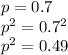 p=0.7\\&#10;p^{2} =0.7^{2} \\&#10;p^{2} =0.49