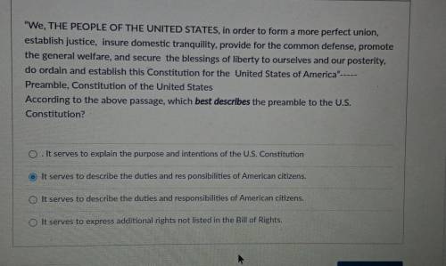 According to the above passage, which best describes the preamble to the U.S. Constitution?