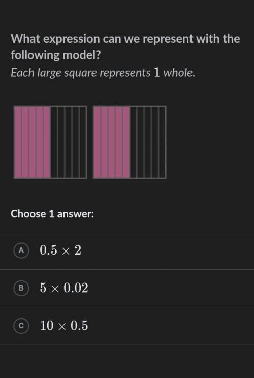 What expression can we represent with the following model? Each large square represents 111 whole?