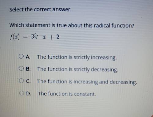 Which statement is true about this radical function? f(x) = 3^3square root–x + 2