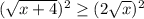 (\sqrt{x+4})^ {2} \geq (2\sqrt{x})^{2}\\