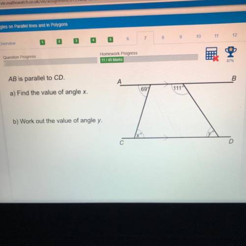 AB is parallel to CD a) Find value of angle x b) Workout the value of angle Y