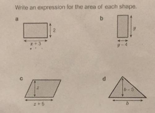 Write an expression for the area of each shape.
