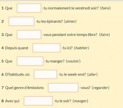French work not to hard just need a word in each box 10 questions