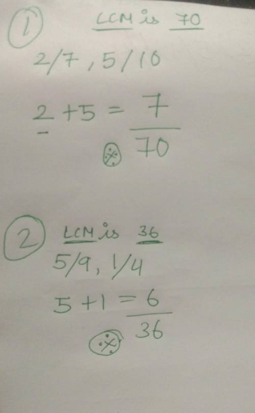 Could you please help me find a common denominator of these fractions

2/7, 5/10 and 5/9, 1/4
thank
