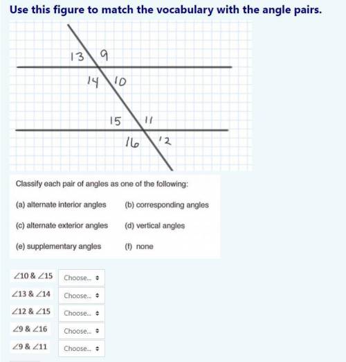 Use this figure to match the vocabulary with the angle pairs.