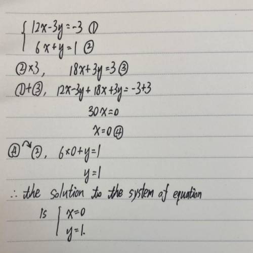 12x-3y=-3 6x+y=1Solving systems of equations