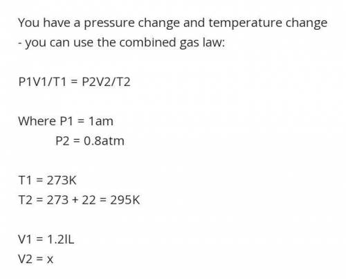 A sample of argon has a volume of 1.20 L at STP. If the temperature is increased to 26.0°C and the p