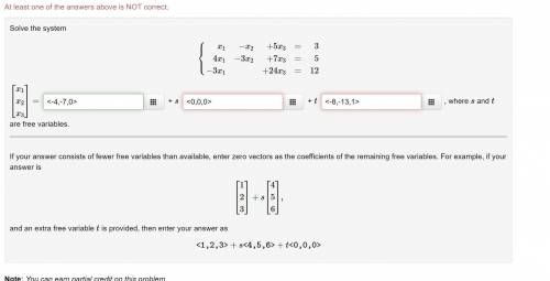 Solve the system, where s and t are free variables.