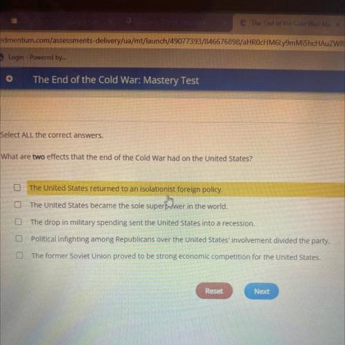 Select ALL the correct answers.

What are two effects that the end of the Cold War had on the Unit