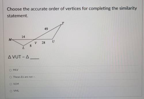 Help please!choose the accurate order of vertices for completing the similarity statement