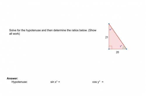 Solve for the hypotenuse and then determine the ratios below. (show all work)