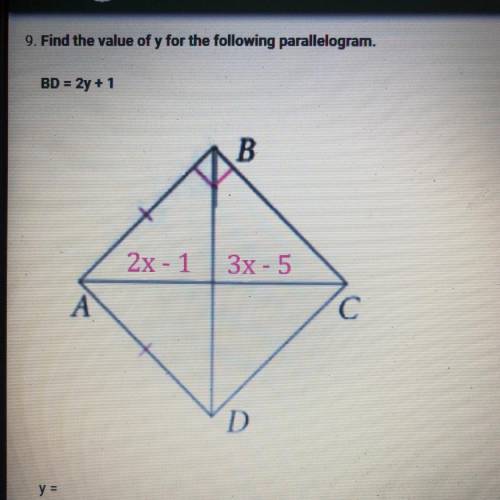Please help! Find the value of x and y for the following parallelogram.