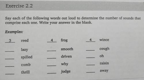 Determine the no. of sounds in the folowing words.