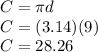 C = \pi d\\C = (3.14)(9)\\C = 28.26