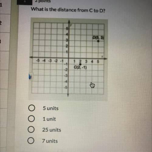 Pls help ASAP

What is the distance from C to D?
5 units
1 unit
25 units
7 units