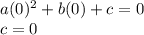 a(0)^2+b(0)+c=0\\c=0