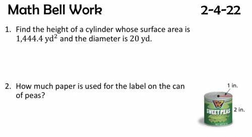 Find the height of a cylinder whose surface area is 1,444.4 yd^2 and the diameter is 20 yd.

Also