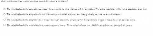 Which option describes how adaptations spread throughout a population?
