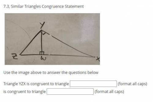 7.3, Similar Triangles Congruence Statement

Use the image above to answer the questions below 
Tr