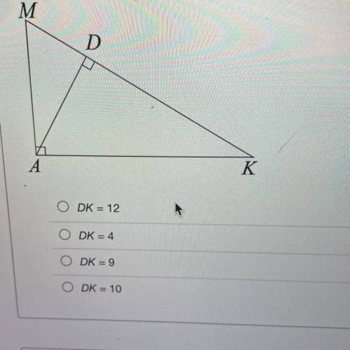 If DA = 6 and MD = 4, what is the length of DK?