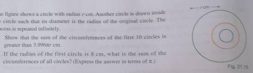 The figure shows a circle with radius r сm. Another circle is drawn inside the circle such that its
