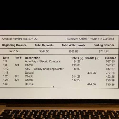 Patti's register shows an ATM withdrawal on February 5 in the amount of $140.00, check #327 on Febr