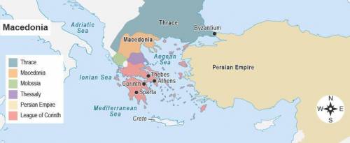 This map shows Macedonia and the Greek city-states.

A map titled Macedonia. A key shows Macedonia