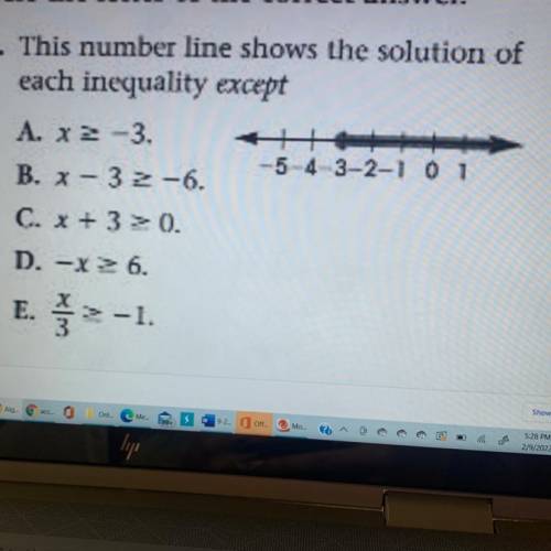 This number line shows the solution of each inequality except?