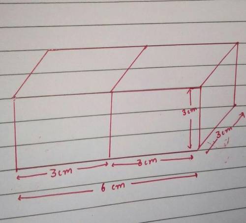 Two cubes each of volume 27^3cm are joined end to end to form a solid. Find the surface area. of res