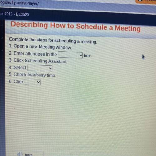 Complete the steps for scheduling a meeting.

1. Open a new Meeting window.
2. Enter attendees in