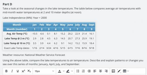 Take a look at the seasonal changes in the lake temperature. The table below compares average air t
