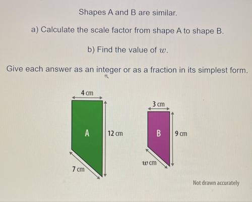 Shapes A and B are similar.

a) Calculate the scale factor from shape A to shape B.
b) Find the va