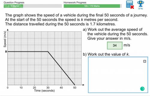 The graph shows a vehicle during the final 50 seconds of a journey.

a) work out the average speed