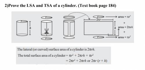 Prove the LSA and TSA of a cylinder.