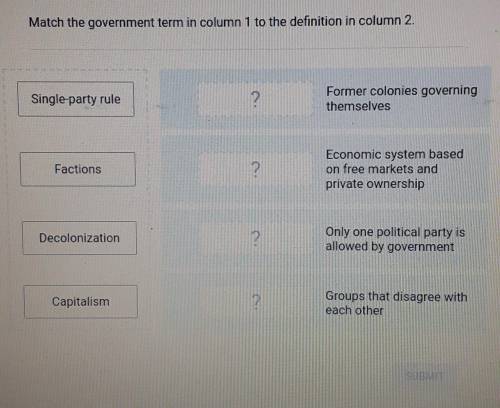 Match the government term in column 1 to the definition in column 2. Single-party rule 2 Former col