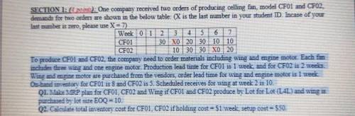 Q1.Make MRP plan for CF01, CF02 and Wing ifCF01 and CF02 produce by Lot for Lot (L4L) and wing is p