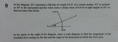 In the diagram, XY represents a flat kite of weight 4.0 N. At a certain instant, XY is inclined at