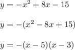 y=-x^2+8x-15\\\\y=-(x^2-8x+15)\\\\y=-(x-5)(x-3)