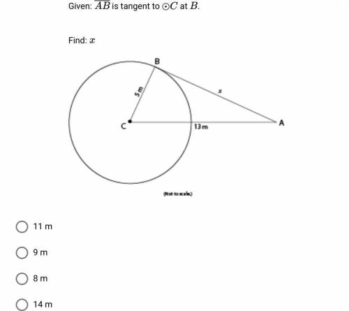 Given: AB is tangent to C at B (image attached)
Find: x