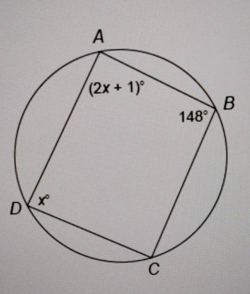 PLEASE HELP

Quadrilateral ABCD is inscribed in a circle. What is the measure of angle a? Enter yo