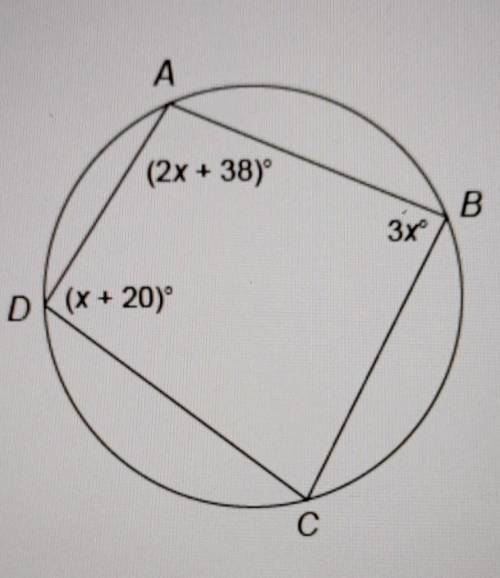 Quadrilateral ABCD  is inscribed in this circle.

What is the measure of angle C?Enter your answe