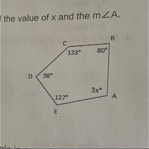 Given the diagram below find the value of x and the m
